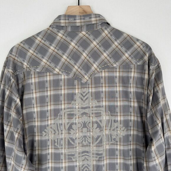 Roper Shirt Mens 2XL Gray‎ Collar Western Pearl Snap Thick Stitch Graphic Cowboy - Picture 8 of 16